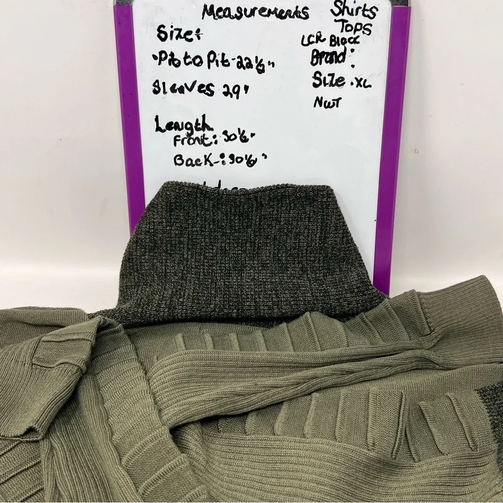 LCR Black Edition Olive Green Shawl Collar Hardware Detail Sweater Size XL NWT